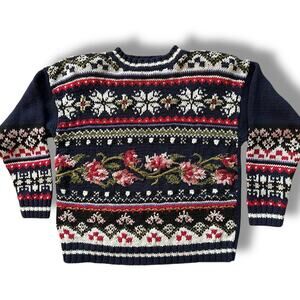 Vintage Heirloom Collectibles Sweater Winter Holiday Theme Women Shoulder Pads